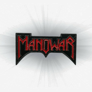 Метални брошки за дрехи с червения надпис Manowar на черен фон