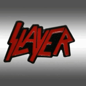 Метални брошки за дрехи с червеното лого на Slayer и черен кант
