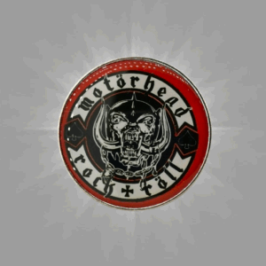 Стилна брошка Motörhead Rock n Roll с червен кант и череп Snaggletooth