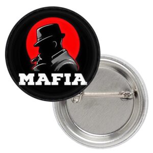 Метална значка на Mafia Silhouette с гангстерски силует и пура на червен фон