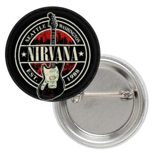 Метална значка на Nirvana с китара и надпис Seattle Washington Est 1988