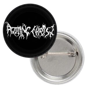 Черна метална значка за дрехи Rotting Christ 25 мм с бяло лого