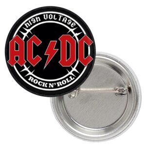 Метална значка на AC/DC High Voltage Rock N Roll с червено лого и светкавица