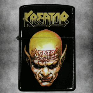 Черна метална бензинова запалка Kreator с лого и глава на гоблин