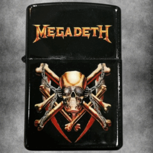 Черна zippo запалка на Megadeth с Вик Ратълхед, череп и кръстосани кости