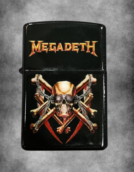 Черна zippo запалка на Megadeth с Вик Ратълхед, череп и кръстосани кости