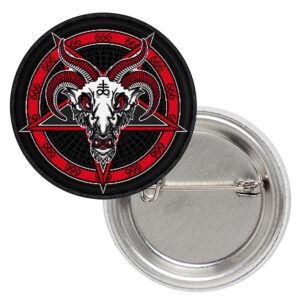 Метална значка на Baphomet с червен пентаграм и числото 666
