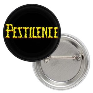 Метална значка за дрехи Pestilence 25 мм с жълто лого на черен фон