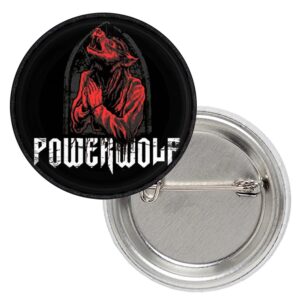 Метална значка за дрехи Powerwolf 25 мм с червен вълк и лого
