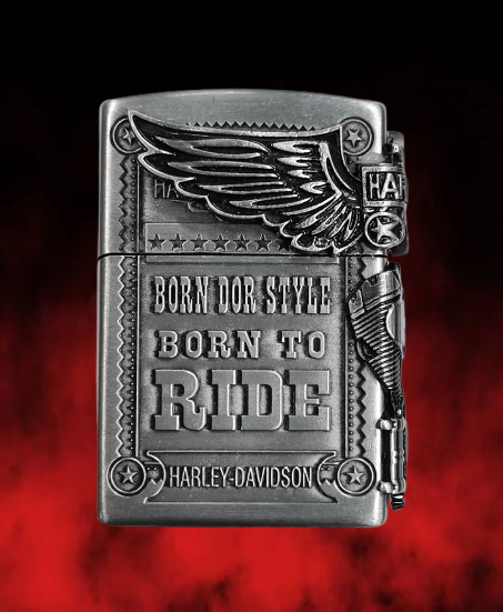 газова запалка Harley 3D матирана сребриста Born to Ride