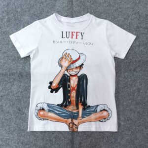 Детска бяла аниме тениска One Piece Luffy, предна част, 100% памук