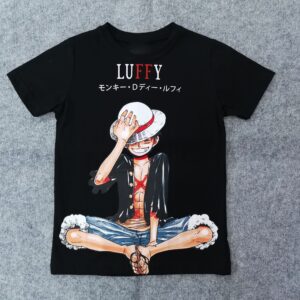 Детска черна аниме тениска One Piece Luffy, предна част, 100% памук