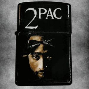 Черна zippo запалка на 2Pac с портрет на Тупак Шакур и лого