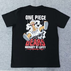 Черна памучна тениска One Piece с двустранен принт на Monkey D. Luffy в Gear 5.