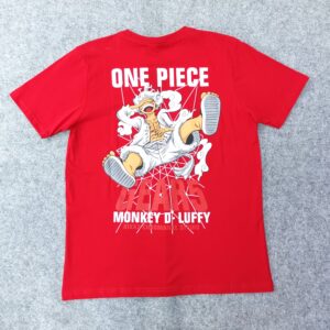 Червена памучна тениска One Piece с принт на Monkey D. Luffy