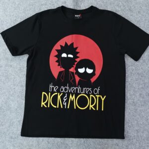 Черна памучна тениска Rick and Morty с голям принт на Рик и Морти.