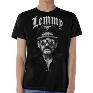 Черна метъл тениска Lemmy Kilmister с черно-бял портрет и надпис Lemmy