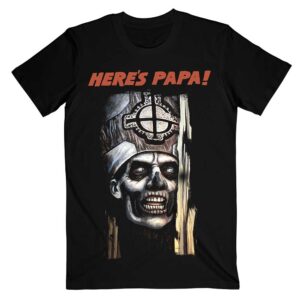 Черна метъл тениска Ghost с дизайн Here's Papa Papa Emeritus