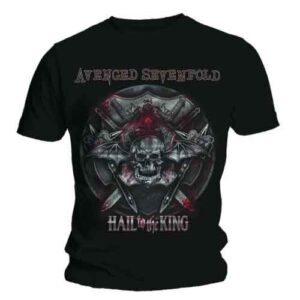 Тениска на Avenged Sevenfold Hail to the King с Deathbat и мечове Заглавие на снимка: teniska-na-avenged-sevenfold-hail-to-the-king-grey Описание на снимка: Черна памучна тениска на Avenged Sevenfold с дизайн от албума Hail to the King, включващ череп с крила и кръстосани мечове.