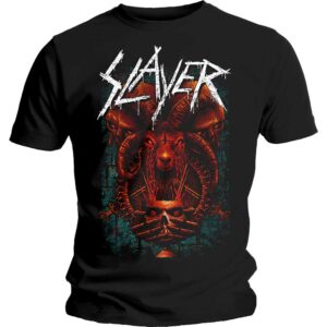 Метъл тениска Slayer Бафомет и черепи с червено лого