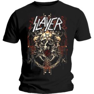 Черна метъл тениска Slayer с дизайн Skull Pentagram и череп