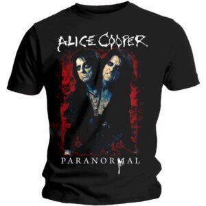 Черна метъл тениска Alice Cooper Paranormal с двоен портрет и червен фон