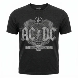 Оригинална черна тениска AC/DC Black Ice със сив орнамент и лого