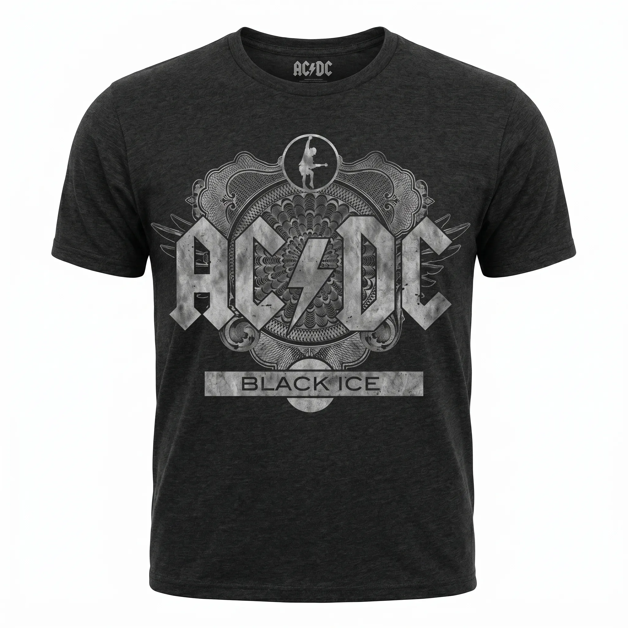 Оригинална черна тениска AC/DC Black Ice със сив орнамент и лого