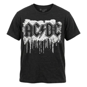 Рок тениска AC/DC с ефект на разтичаща се боя и бяло лого