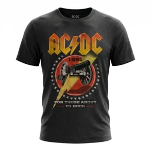 Рок тениска AC/DC For Those About To Rock с оръдие и жълто лого