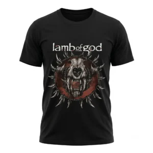 Черна тениска Lamb of God с вълчи череп и лого