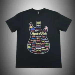 рок тениска Legends of Rock Guitar черна с китара от лога