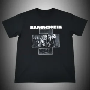 метъл тениска Rammstein Band Logo черна с кръст и снимка