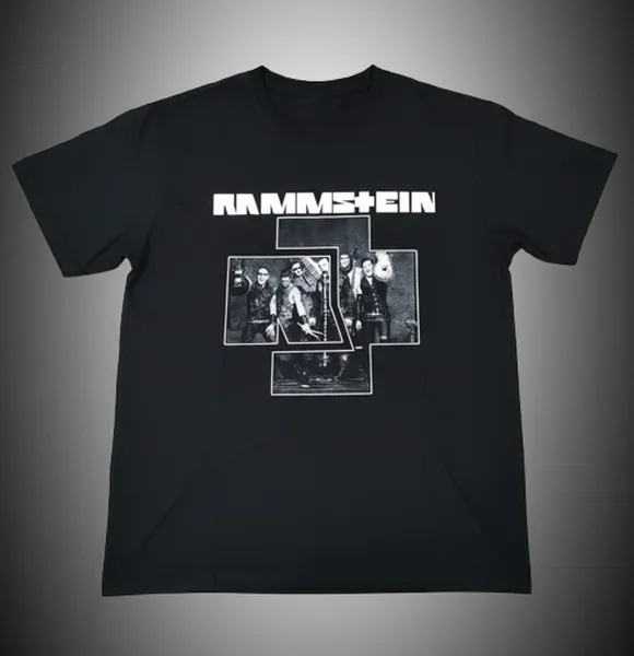 метъл тениска Rammstein Band Logo черна с кръст и снимка