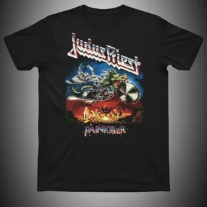 метъл тениска Judas Priest Painkiller черна с щампа на моторист