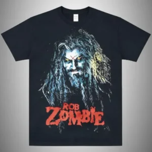 Черна метъл тениска Rob Zombie с детайлен портрет и червено лого