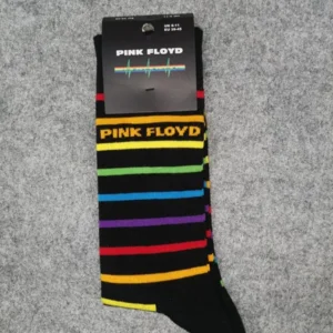 Черни рок чорапи Pink Floyd на цветни райета - Hover Image