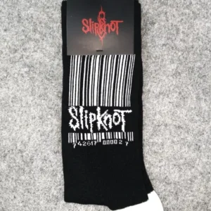Черно-бели памучни чорапи Slipknot с баркод и надпис People=Shit - Hover Image