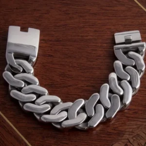 Сребриста масивна мъжка стоманена гривна Curb Chain