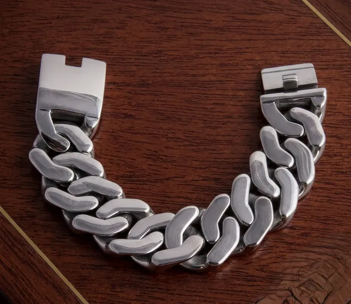 Сребриста масивна мъжка стоманена гривна Curb Chain