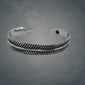 Масивна отворена гривна перо с червен камък от медицинска стомана - Hover Image