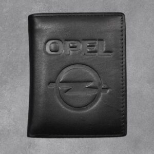 Черно мъжко портмоне от естествена кожа с Opel и релефно лого светкавица