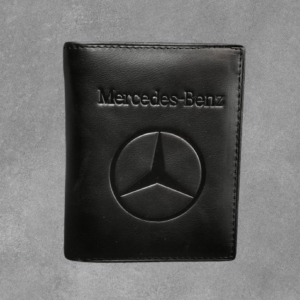 Черно мъжко портмоне от естествена кожа с Mercedes-Benz и релефна трилъчева звезда