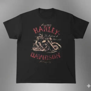 черна метъл тениска Harley-Davidson със скелет на мотор