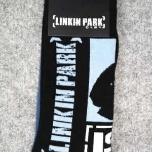 Черни памучни чорапи Linkin Park с лого и сини детайли - Hover Image
