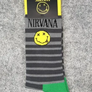 Раирани памучни чорапи Nirvana с жълто лого Smiley - Hover Image