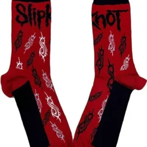 Чифт червено-черни памучни чорапи Slipknot с бели и черни "S" лога и Tribal мотиви.