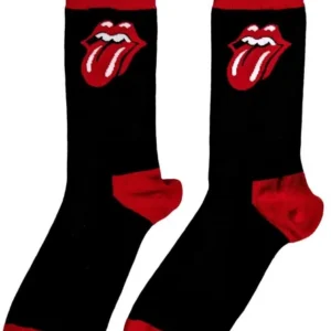 Чифт черни рок чорапи The Rolling Stones с голямо червено лого и червени пети