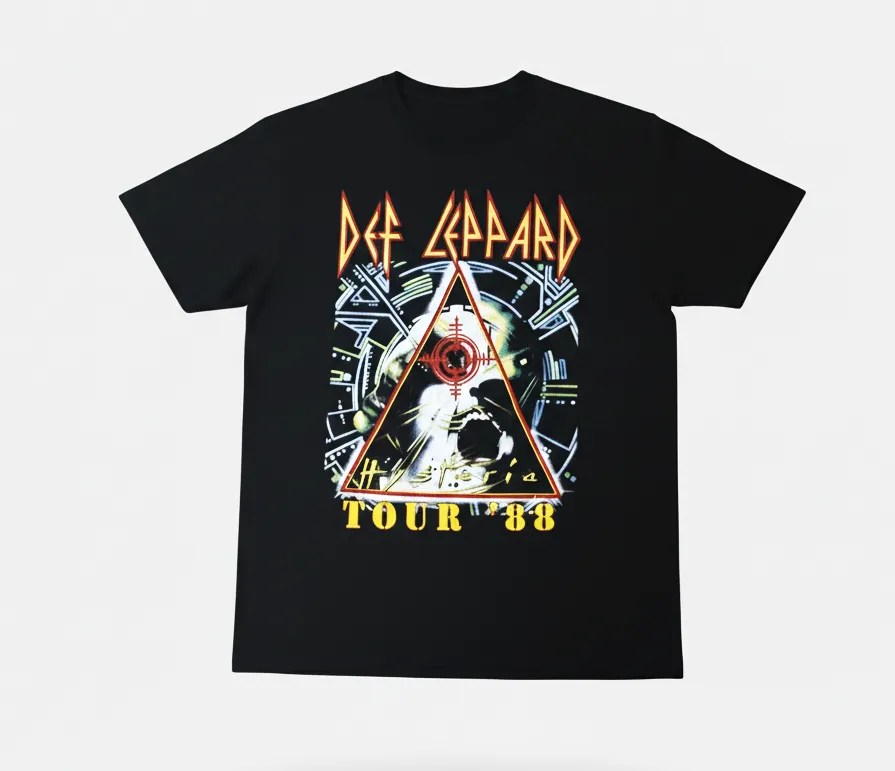 черна метъл тениска Def Leppard с щампа Hysteria Tour '88