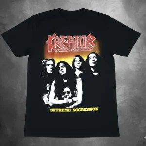черна метъл тениска Kreator с щампа на състава от албума Extreme Aggression